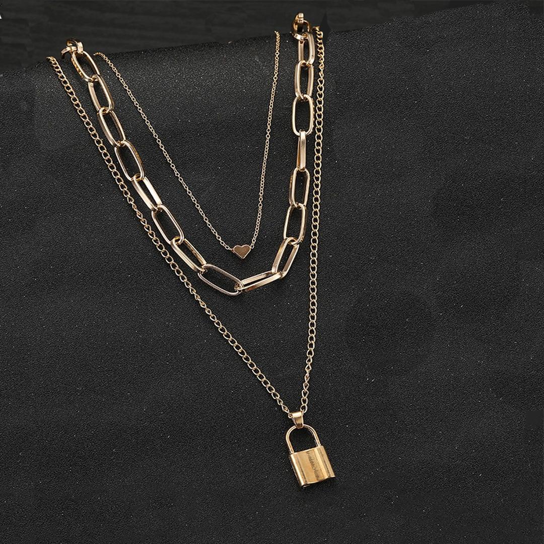 Gold Plated Layered Lock Necklace