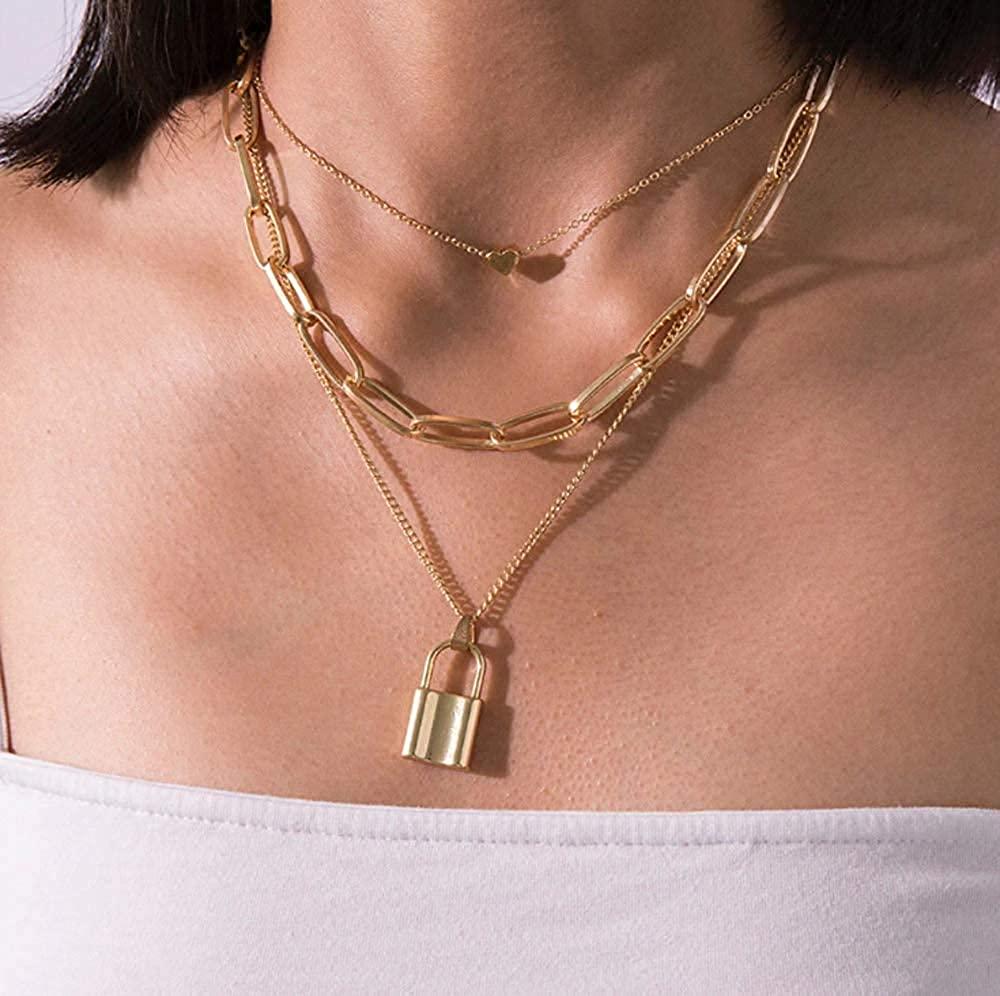 Gold Plated Layered Lock Necklace