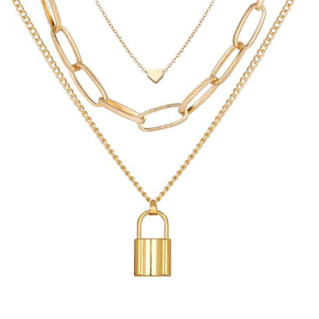 Gold Plated Layered Lock Necklace