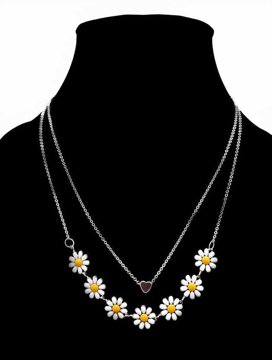 Golden Daisy Heart Two-Layered Necklace